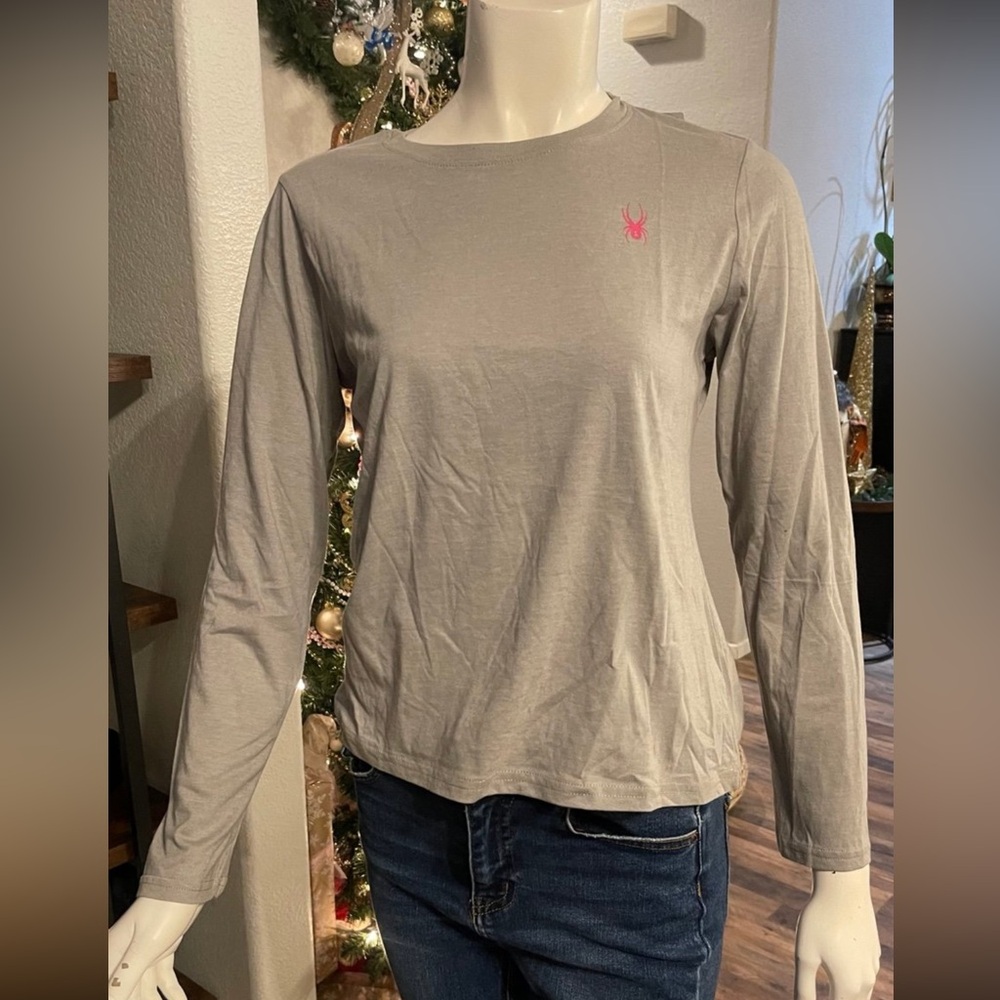 Spyder Light Gray Long Sleeve Tee with Pink Logo